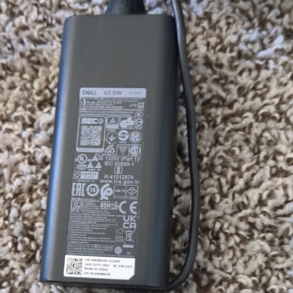 Dell Black Power Adapter with Attached Cable